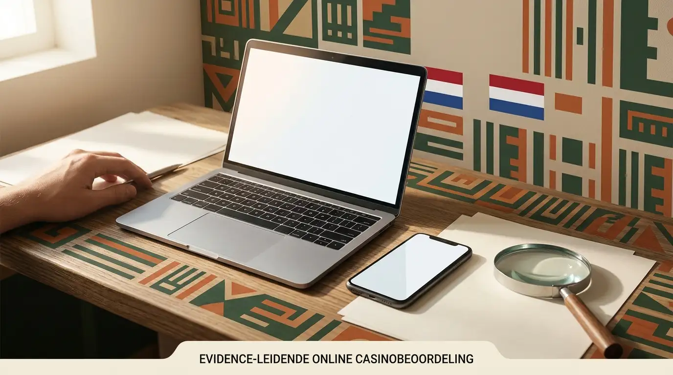 Neutrale redactionele illustratie van een laptop en smartphone voor een Nederlandse Cusco Casino review