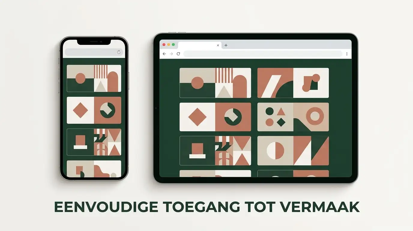 Neutrale illustratie van een mobiele casino-ervaring in browser op smartphone en tablet zonder merklogo's